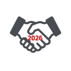 Handshake and Partnership: A modern graphic of two hands clasped in a firm handshake, symbolizing a robust partnership, with the prominent year 2026 overlaid, suggesting future collaboration.