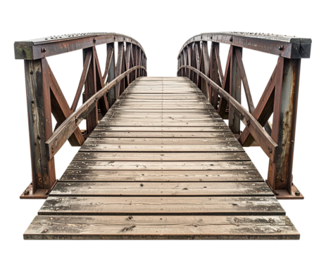 Rustic Wooden Bridge with Industrial Metal Supports