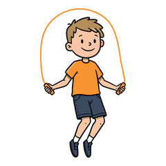 Obraz premium Hand Made Cartoon boy jumping rope a vector illustration of a child exercising isolated on white background