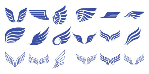 Collection of Blue Wing Icons and Symbols on White Background