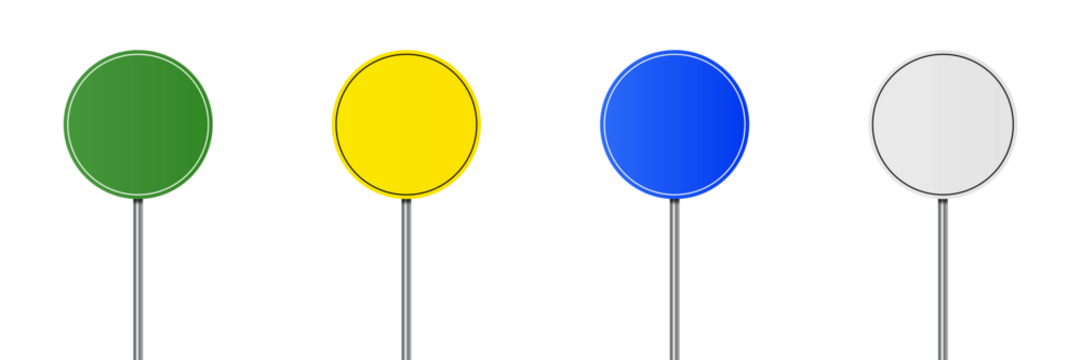 Traffic signs green, yellow, blue, white. Collection of blank green road sign or Empty traffic signs difference isolated on white background. illustration vector