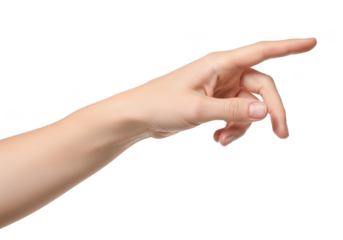 A human hand pointing with index finger isolated on transparent background