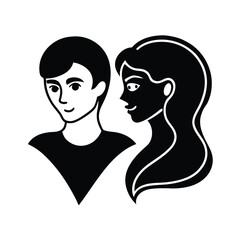 Stylized silhouette of a man and woman together in a black and white illustration