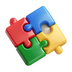 Four colorful interlocking puzzle pieces forming a square isolated on white background
