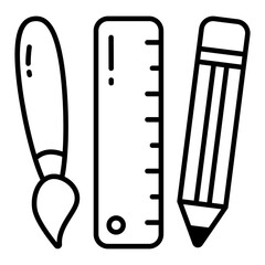 Pencil with brush and scale, icon of design tools