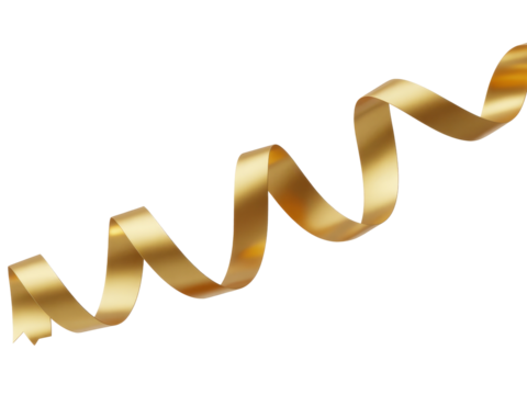 Golden ribbon curls float gracefully in the air for decoration or celebration