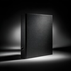 Minimalist File Holder: A sleek, professional black file holder stands in a dramatic setting, embodying precision and organization, under a spotlight that accentuates its form and texture.