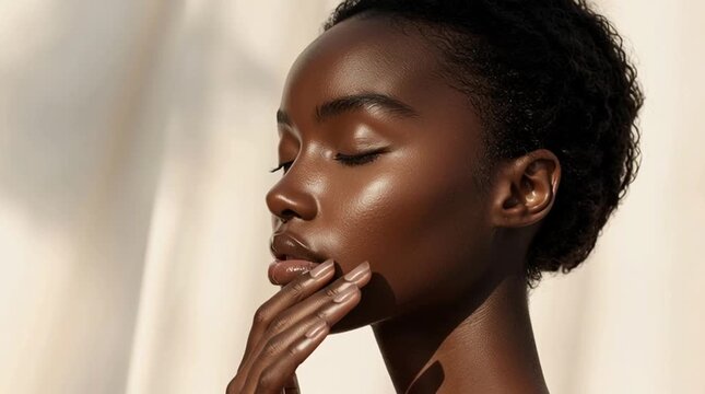 Elegant banner showing a model applying a soothing skincare mask for problematic skin in a refined, minimalist setting with soft muted tones, emphasizing calm, balance, and sophisticated skin care sol