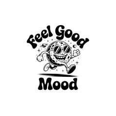 Feel Good Mood - Retro Cartoon Moon Running Sunglasses T-Shirt Vector Graphic