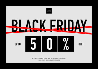Black Friday Sale Banner Template with Red Discount Bar and 50 Percent Off Typography