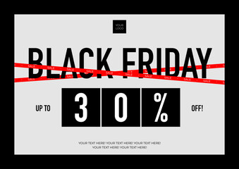 Black Friday Sale Banner Template with Red Discount Bar and 30 Percent Off Typography