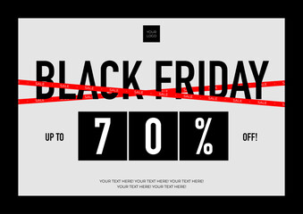 Black Friday Sale Banner Template with Red Discount Bar and 70 Percent Off Typography