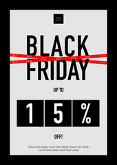 Black Friday Sale Banner Template with Red Discount Bar and 15 Percent Off Typography