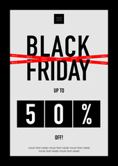 Black Friday Sale Banner Template with Red Discount Bar and 50 Percent Off Typography