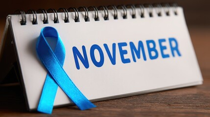 November Awareness: A calendar highlighting the month of November, adorned with a symbolic blue ribbon, symbolizing awareness and support for health-related causes.
