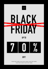 Black Friday Sale Banner Template with Red Discount Bar and 70 Percent Off Typography
