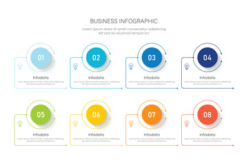 Business processes. Timeline infographics with 3, 8, 5 steps, options. Vector graphics.	