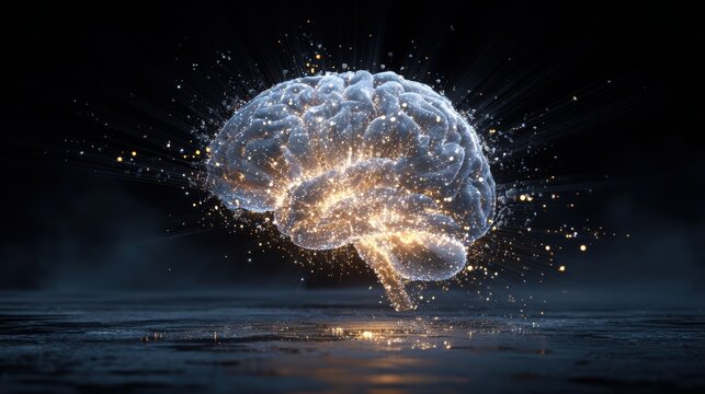 Brain Power: An illuminated brain pulses with radiant energy, symbolizing the intricate power of the mind and the boundless potential of thought.