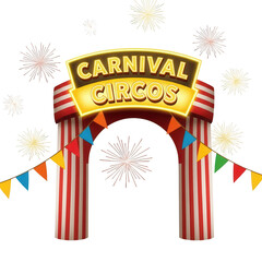 Carnival circus entrance archway with fireworks isolated on transparent background © CreativeVista
