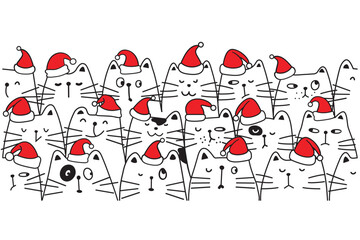 Christmas cats seamless pattern.