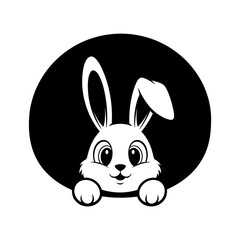 Obraz premium Cute white bunny peeking out from black circle playful easter mascot design vector