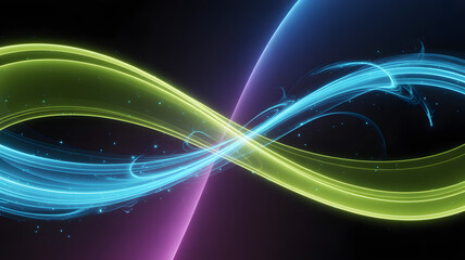 Abstract rainbow wave design with glowing fractal lines and bright futuristic color illustration