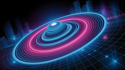 Obraz premium Abstract fractal burst of swirling blue and black light, creating a digital vortex pattern with energetic circles for a futuristic wallpaper backdrop