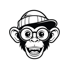 Playful monkey character wearing beanie and glasses fun cartoon illustration vector