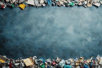 Waste materials piled around a gray surface in a recycling context, highlighting pollution issues