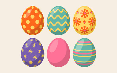 Colorful Easter Eggs Set Cartoon Style Decorated with Different Patterns Festive Holiday Theme Ready for Celebration Season