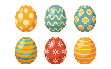 Fototapeta premium Six Colorful Easter Eggs with Unique Patterns on a White Background for Holiday Celebration