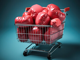 Concept of Fighting Inflation Highlighted by Gloves in Shopping Cart
