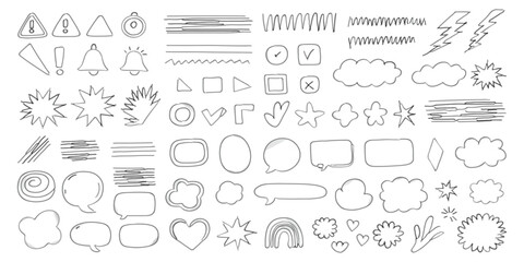 Hand Drawn Doodle Elements Vector Set &ndash; Speech Bubbles, Arrows, Shapes and Symbols