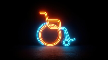Illuminating Accessibility: A luminous neon wheelchair symbol shines brightly against a dark backdrop, symbolizing inclusivity and emphasizing the importance of accessibility