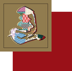 逆さ馬のデザインされた年賀状用の素材