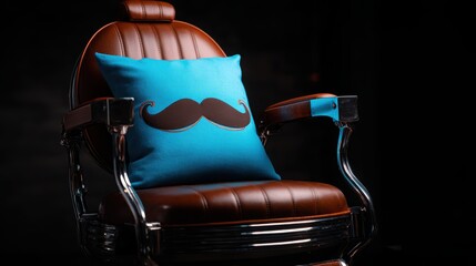 Vintage barber chair with a moustache cushion: A classic barber chair with exquisite detail, accentuated by a vibrant cushion with a stylish moustache.