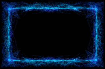 Abstract Neon Blue Rectangle Frame on Black Background