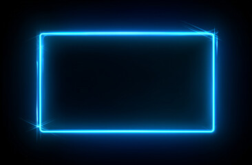 Abstract Neon Blue Rectangle Frame on Black Background