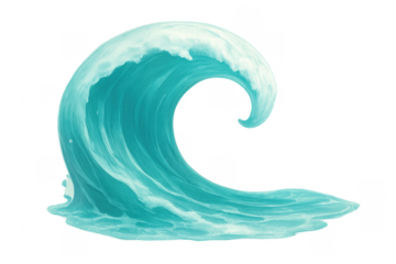 Blue ocean wave curling, water splashing, transparent background