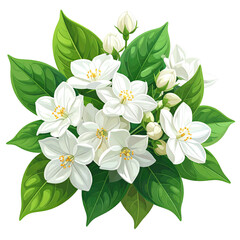 Obraz premium Digital illustration of fragrant white flowers blooming amongst vibrant green leaves