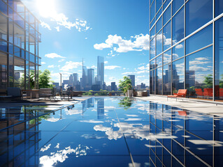 Skyline Office Building with Clear Blue Sky in the Background