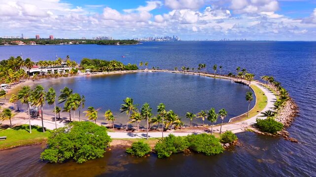 Matheson Hammock Park nature scene. 2025 aerial stock video b roll footage