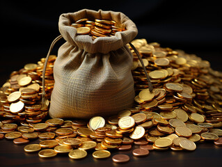 Mesh bags holding gold chocolate coins displayed on a bright white surface