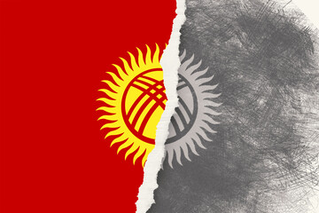 A conceptual image displays a split flag, with one side vividly colored and the other rendered in a...