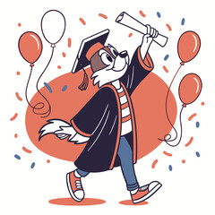 Vector art of dog graduate celebrating