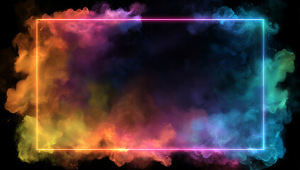 Abstract Neon Frame With Pink And Blue Particles On Black Background