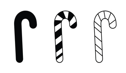 Whimsical candy cane collection three festive treats simple hand drawn holiday icons celebrating christmas sweetness and joyful decorations isolated on white background