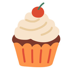 Cupcake with Cherry in Flat Style for Winter Dessert Design