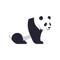 Cute cartoon giant panda bear sitting down with black and white fur and a friendly expression isolated on white background