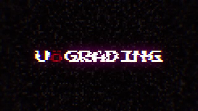 Intentional digital artifact injection fx animation, decoding a noisy scambled 8-bit text upgrade. 4k Video 